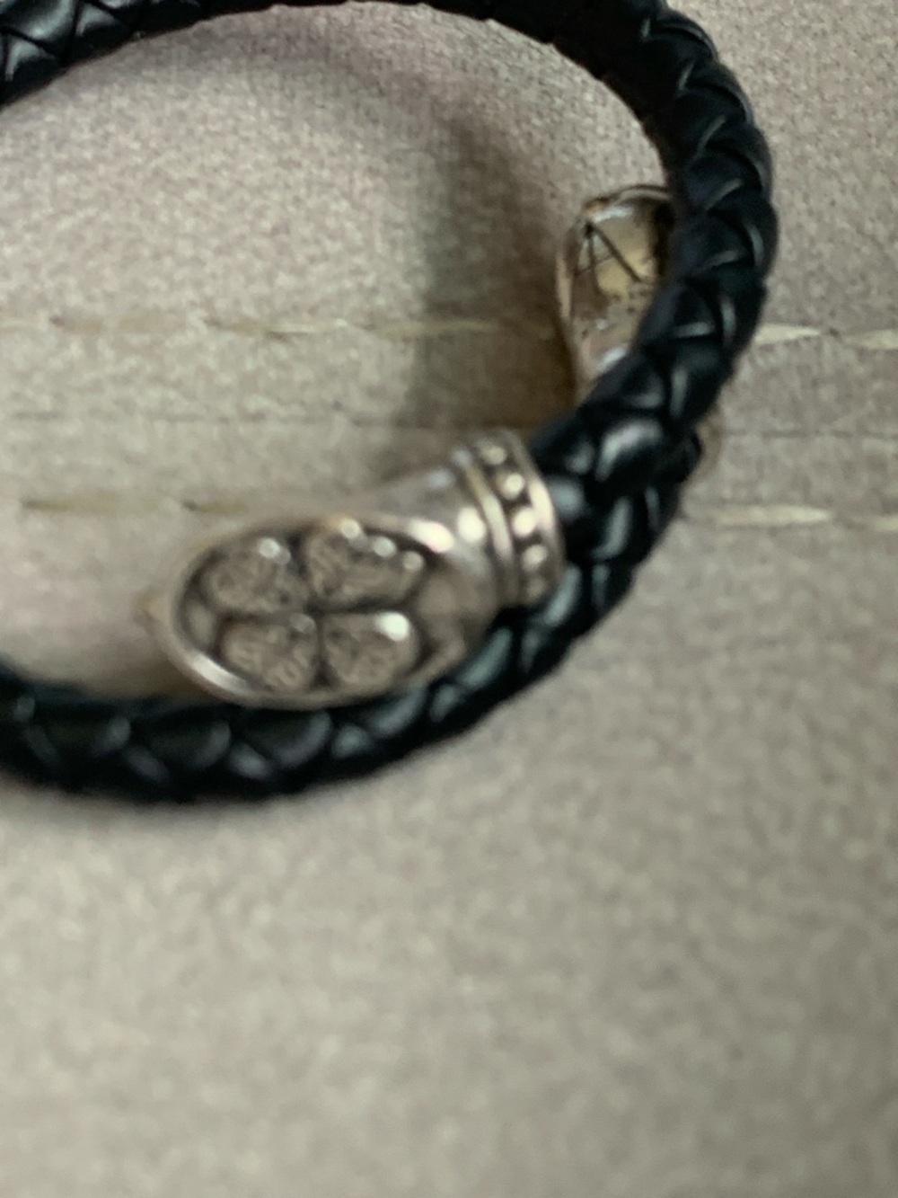 Black Braided Leather Men’s Bracelet with Silver-Tone Clasp - Picture 3 of 4